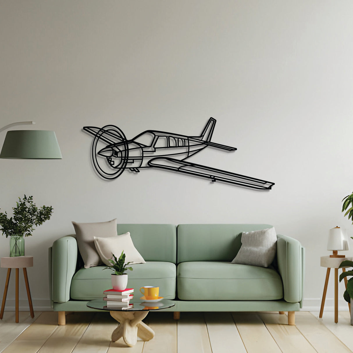 2 mm steel Bonanza A‑36 wall art, laser‑cut matte finish, floats ~1 cm off wall for dynamic 3D depth