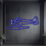 Neon-lit DHC‑2 Beaver silhouette, textured matte steel with elevated 1 cm floating effect for immersive 3D depth