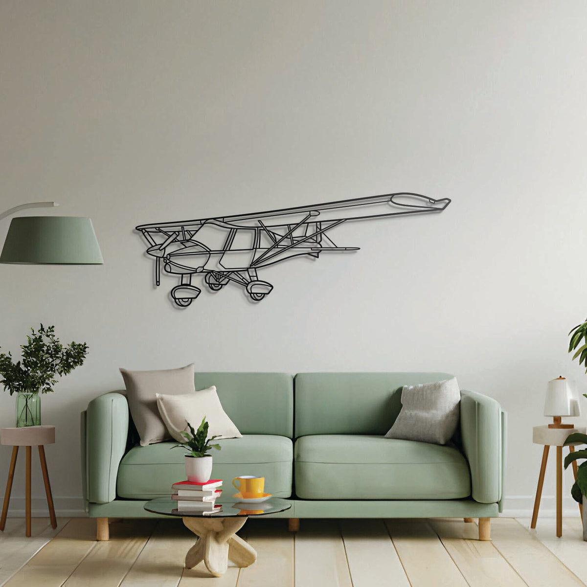 Aviation décor: C42B metal wall art in matte steel with floating 3D effect—ideal for hangar or office