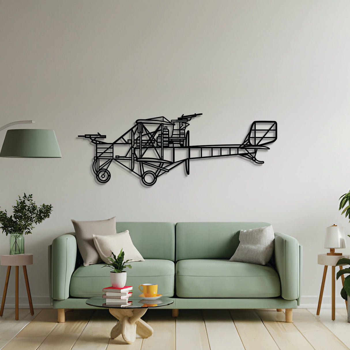 2 mm steel Caproni Ca.3 wall art, powder‑coated matte finish, floats ~1 cm off wall for a compelling 3D effect