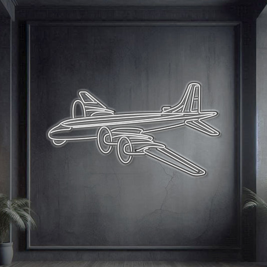 CP‑107 Argus naval patrol aircraft neon silhouette wall art, laser‑cut steel with iconic chin radome and bold 3D elevation