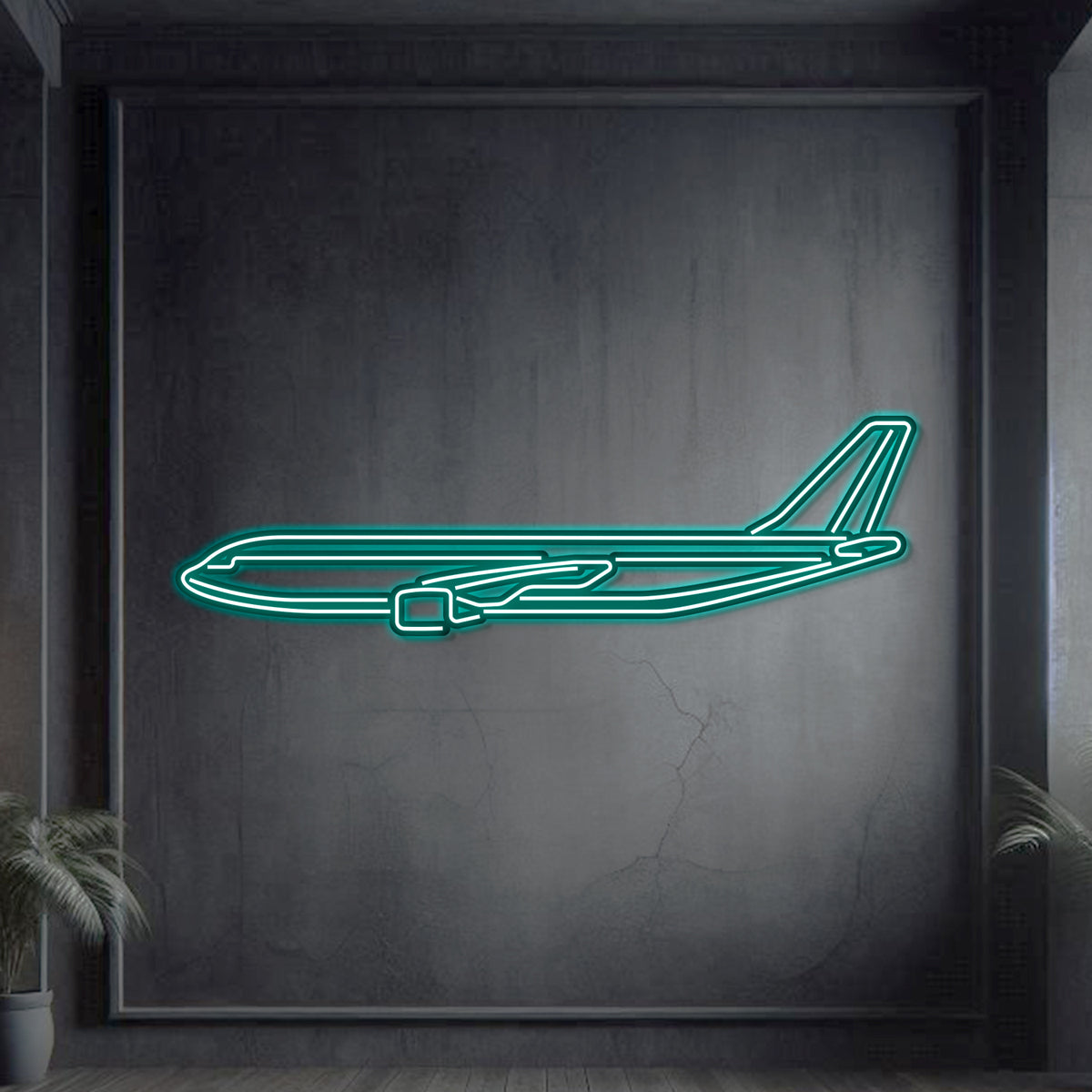 A300-600F aviation wall art in matte steel neon, laser-cut precision with 3D elevation for modern spaces
