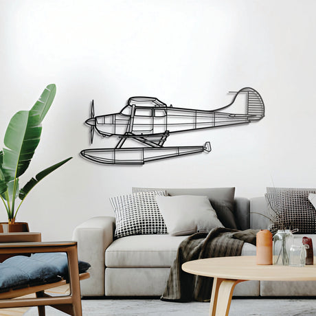 Cessna 170B floatplane 3D metal décor, elevated 1 cm from wall, ready-to-hang centerpiece