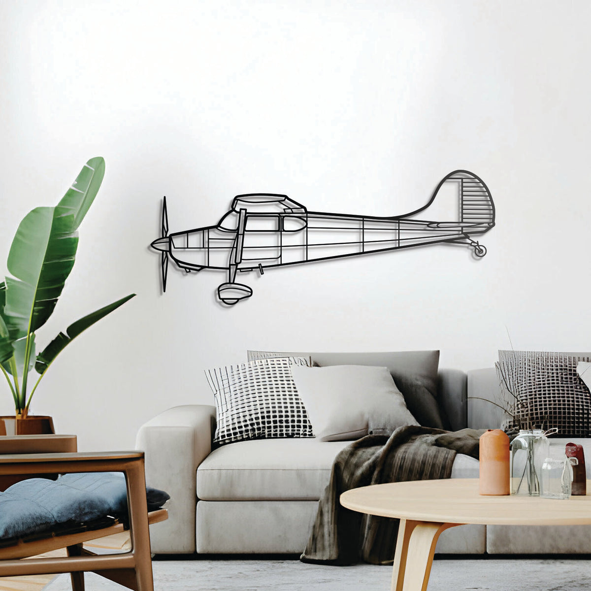 Cessna 170B general aviation wall art – powder-coated steel tailwheel plane design for aviation enthusiasts