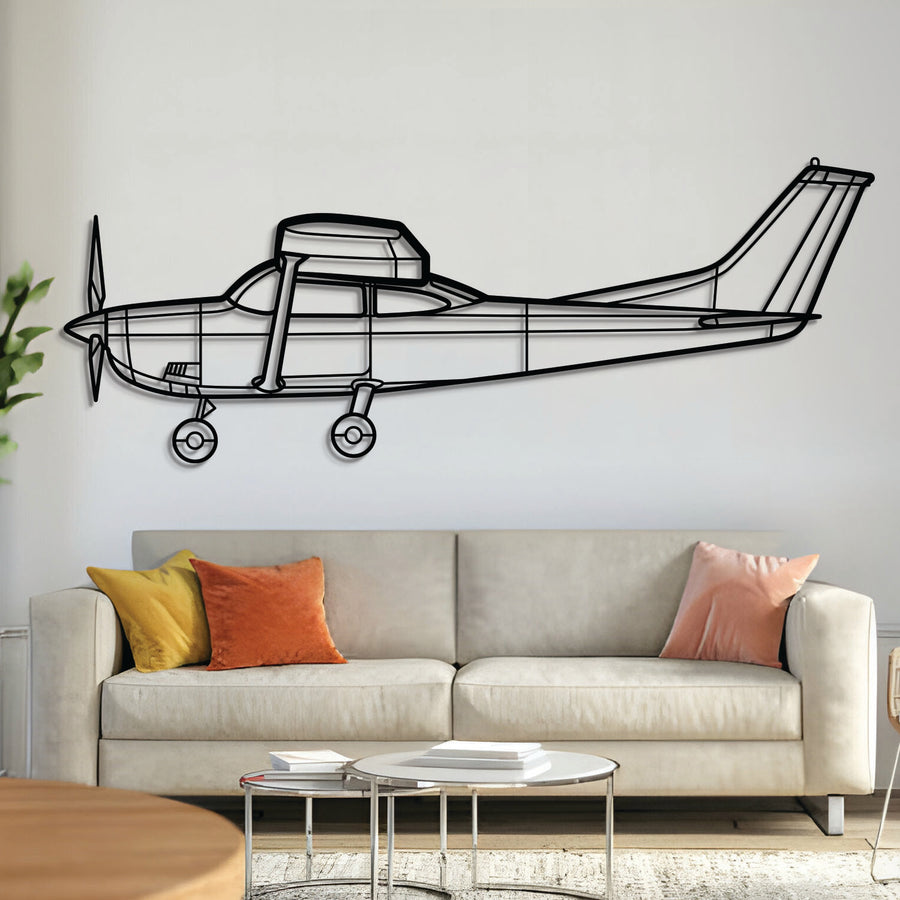 Cessna 182H Skylane metal wall art – laser-cut matte black steel high-wing single-engine aircraft silhouette