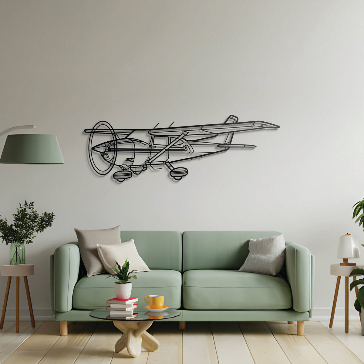 Cessna Skylane 182Q angled metal wall decor – precision laser‑cut profile, floats slightly off wall for dimensional visual appeal