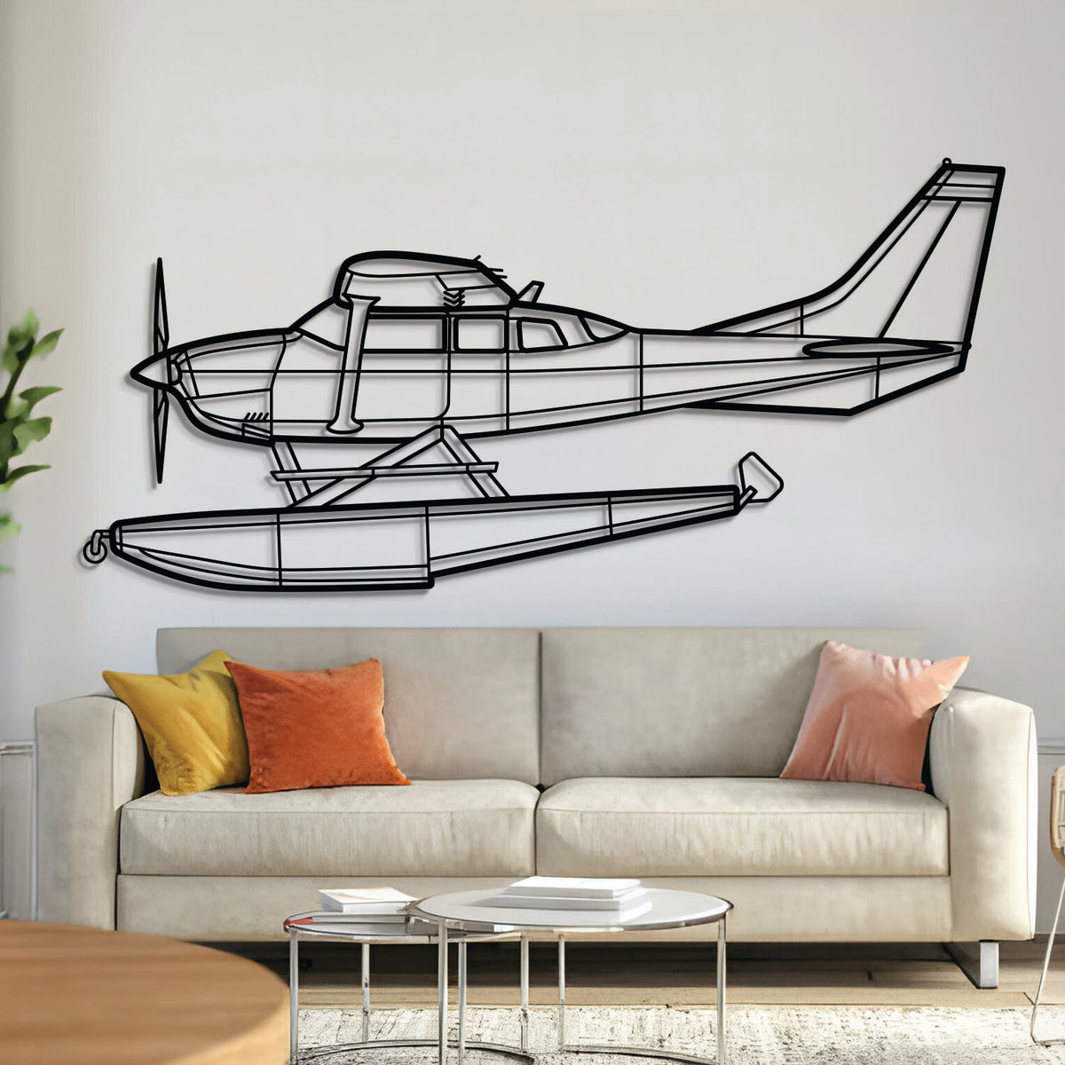 Cessna 206 Turbo Stationair utility aircraft wall art, laser‑cut 2 mm textured steel with matte finish