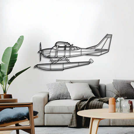 Cessna 206 Turbo Stationair STOL bush plane silhouette, floating 1 cm from wall, ready‑to‑hang looks
