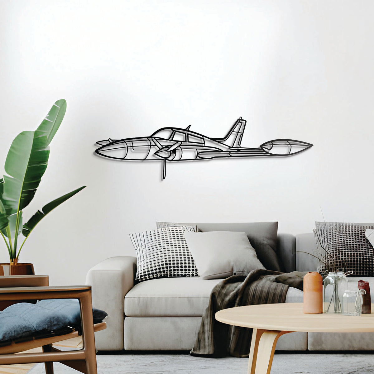 310R angled wall art – elevated slightly off the wall using spacers for a clean 3D shadow effect highlighting its extended nose and stabilator‑tip tanks