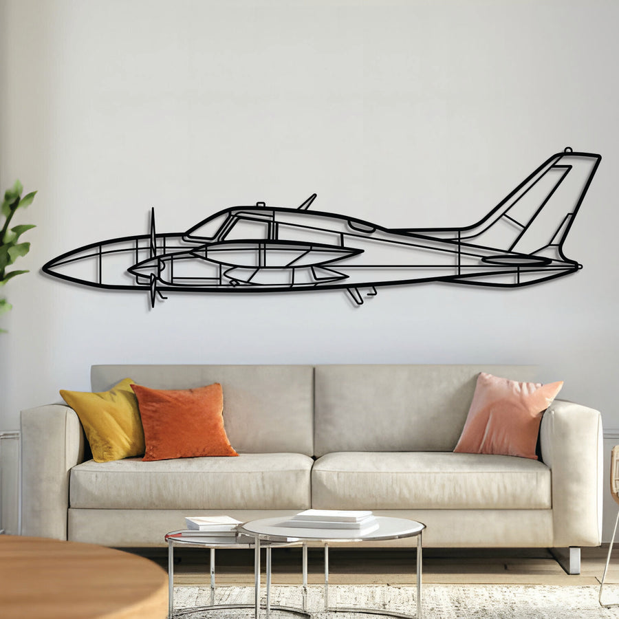 Cessna 310R light aircraft silhouette — laser-cut black metal wall art with subtle floating effect