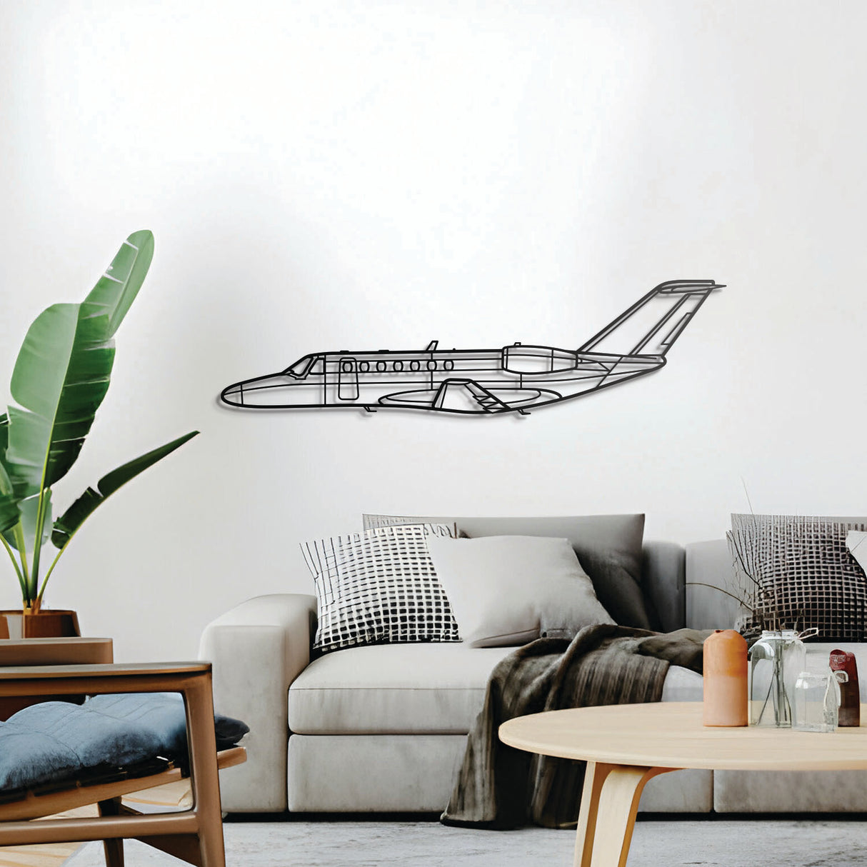 525B CJ3 metal aircraft wall décor – sleek corporate jet silhouette in powder-coated steel for hangar or office