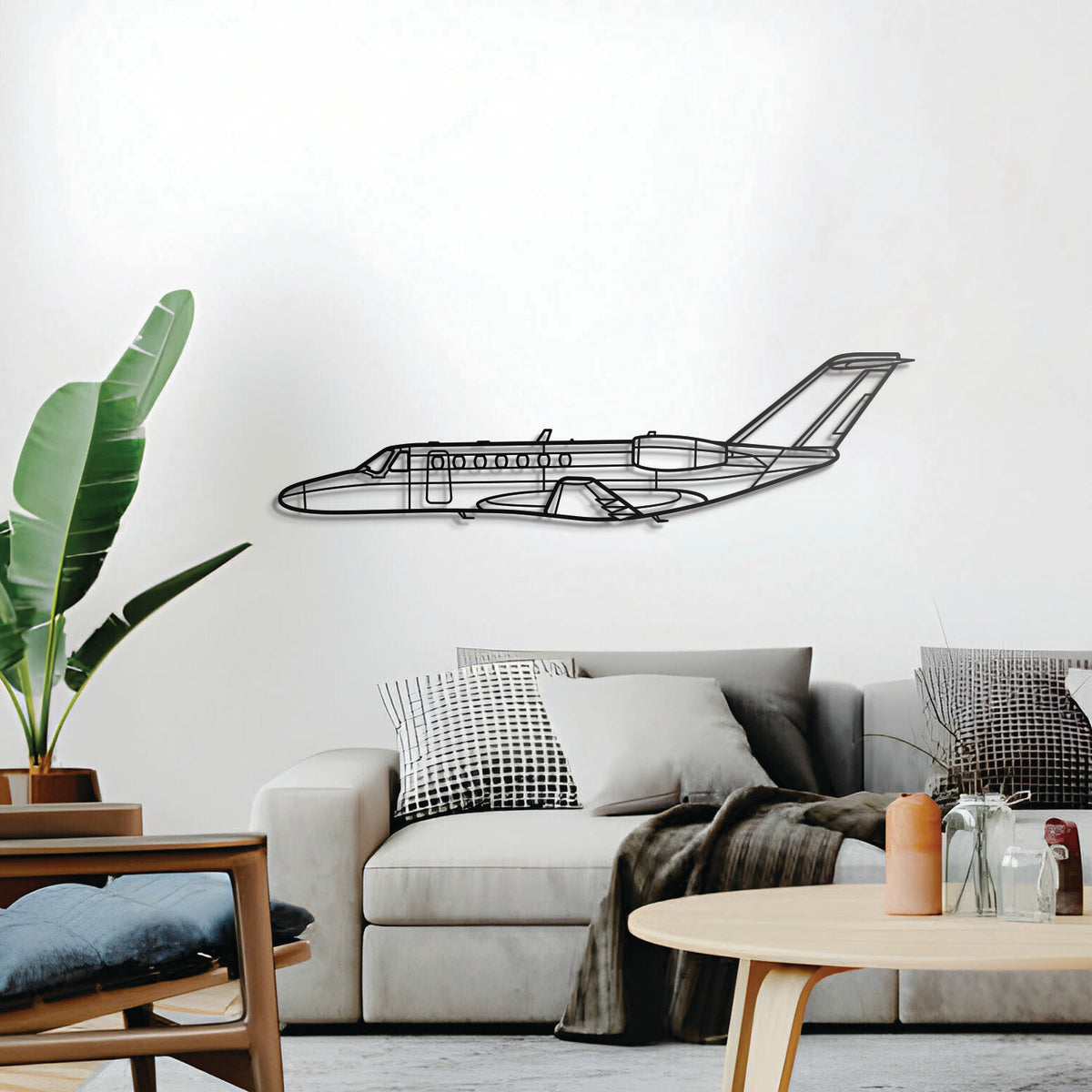 525B CJ3 metal aircraft wall décor – sleek corporate jet silhouette in powder-coated steel for hangar or office
