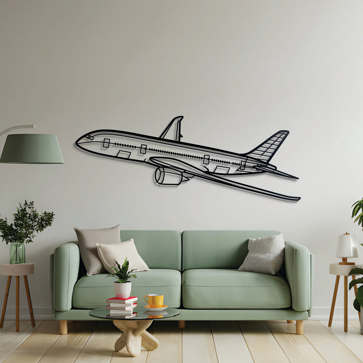 787 Dreamliner angle silhouette — sleek powder-coated steel with floating mount design