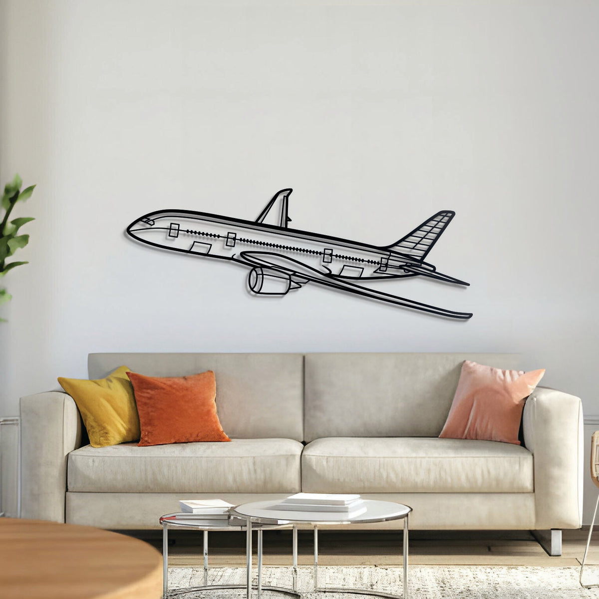 Minimalist Boeing 787 silhouette — slightly elevated off the wall for a 3D depth effect