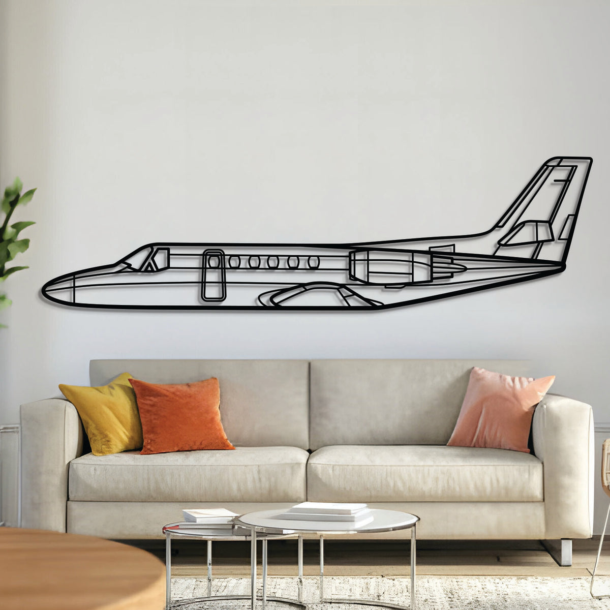 Cessna Citation II business jet silhouette — laser-cut matte‑black steel wall art with 3D floating effect