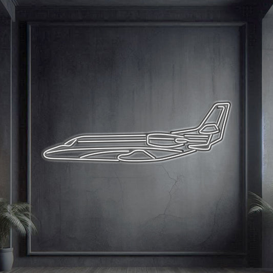 Cessna Citation XLS mid‑size business jet neon silhouette wall art, laser‑cut steel with glowing neon outline and sleek 3D elevation