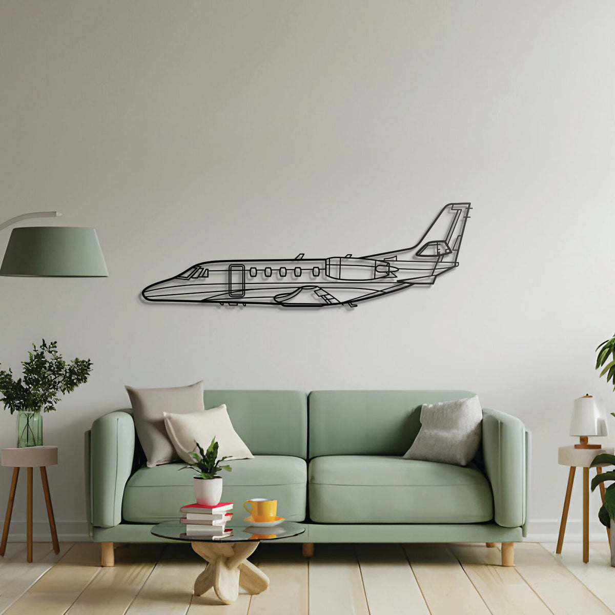 Cessna Citation XLS jet silhouette cut from 2 mm textured steel, powder-coated matte black
