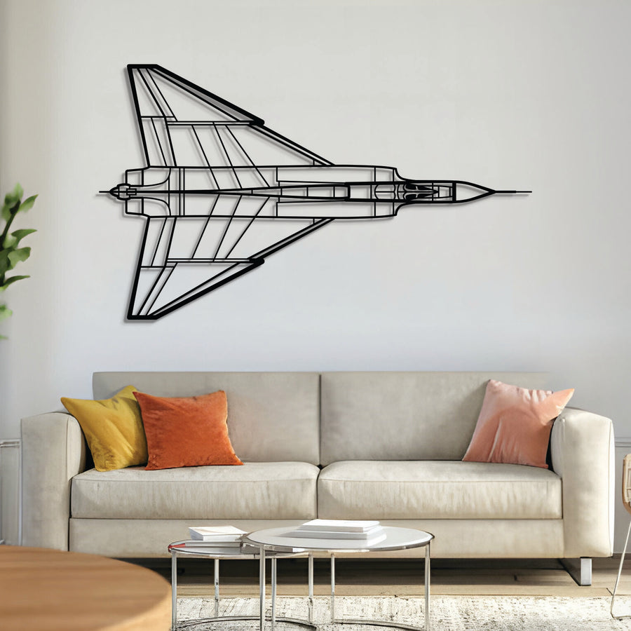 CF-105 Arrow top silhouette metal wall art – laser-cut matte black delta-wing interceptor silhouette décor