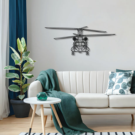 Military CH-47 Chinook helicopter wall decor – powder coated steel, mounted 1 cm from wall