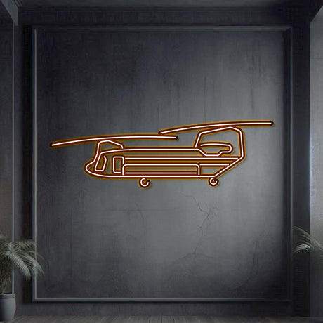 Navigate Craft Chinook décor, ready‑to‑hang neon outline—ideal avgeek gift for military helicopter and rescue mission enthusiasts