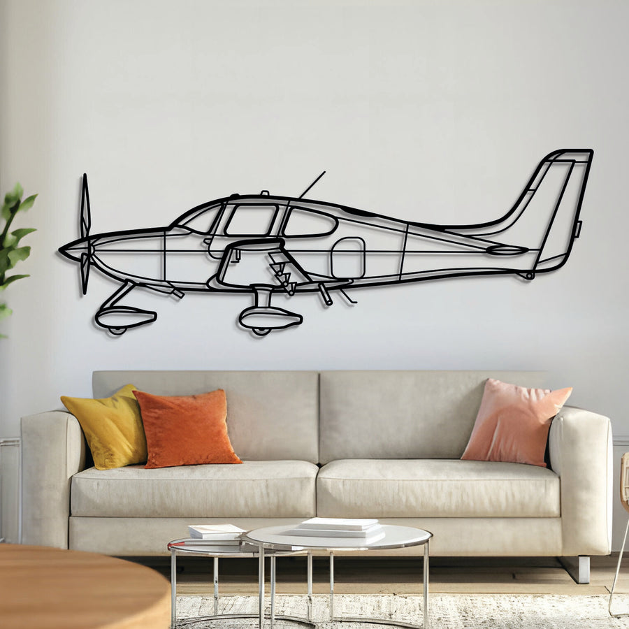 Cirrus SR22 piston aircraft metal wall art – laser-cut matte black steel silhouette of general aviation plane