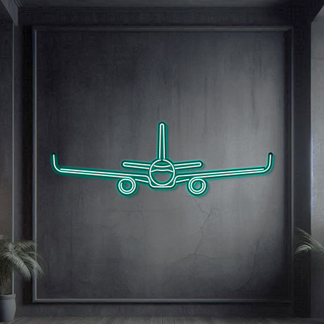 Aviation décor: A321 metal neon wall art in matte steel with 3D floating presence for hangar or man-cave