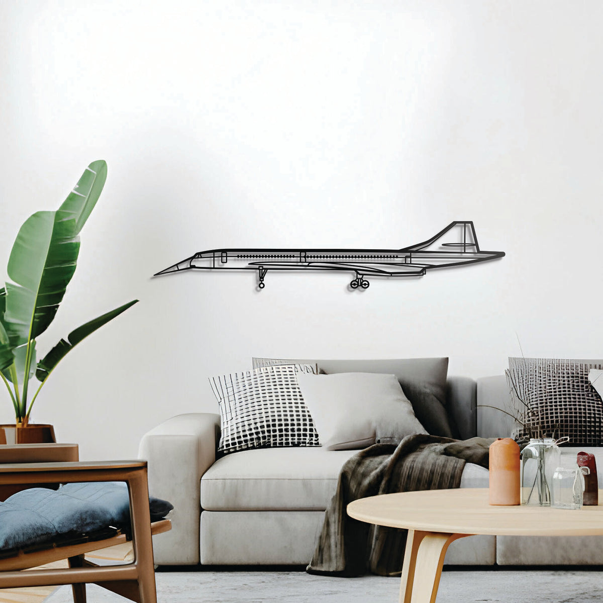 Concorde metal aircraft silhouette decor – sleek pressurized supersonic jet artwork ready to hang for hangar or office