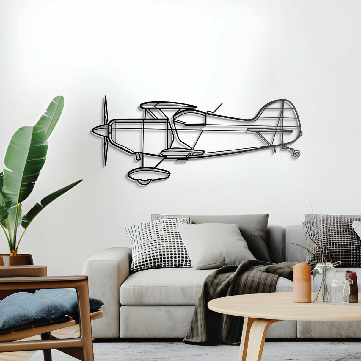 Pitts S-1T 3D metal wall décor, elevated 1 cm from wall, ready-to-hang aviation centerpiece