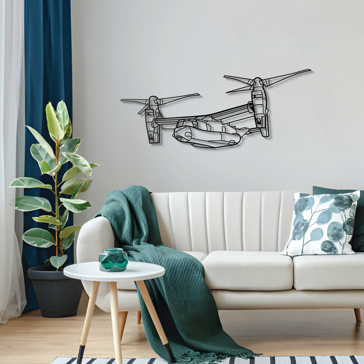 Aviation décor highlight: CV‑22 Osprey laser‑cut steel wall art with matte finish and elevation screws for avgeek and mission-focused spaces