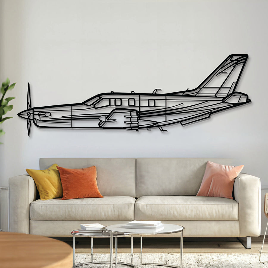 TBM-850 high-performance turboprop aircraft metal wall art – laser-cut matte black steel silhouette with 1 cm floating 3D effect