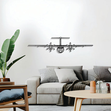 Ready‑to‑hang Dash 8‑Q400 turboprop wall décor, textured dyed steel—ideal aviation enthusiast gift