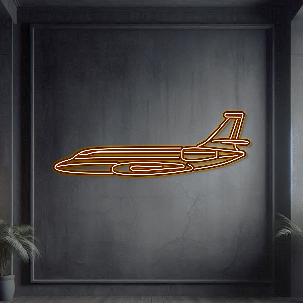 Sleek aviation décor showcasing Falcon 2000 metal neon aircraft wall art with illuminated details