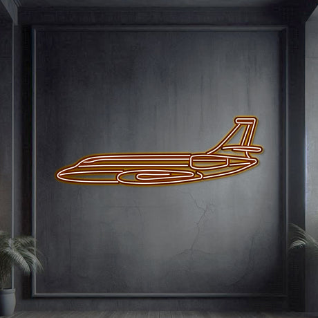 Sleek aviation décor showcasing Falcon 2000 metal neon aircraft wall art with illuminated details