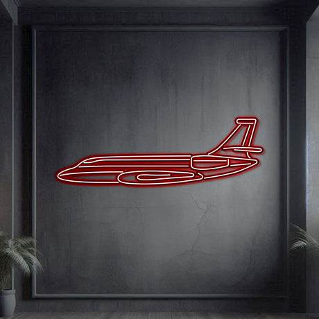 Illuminated décor featuring Falcon 2000 metal neon aircraft wall art adding aviation style