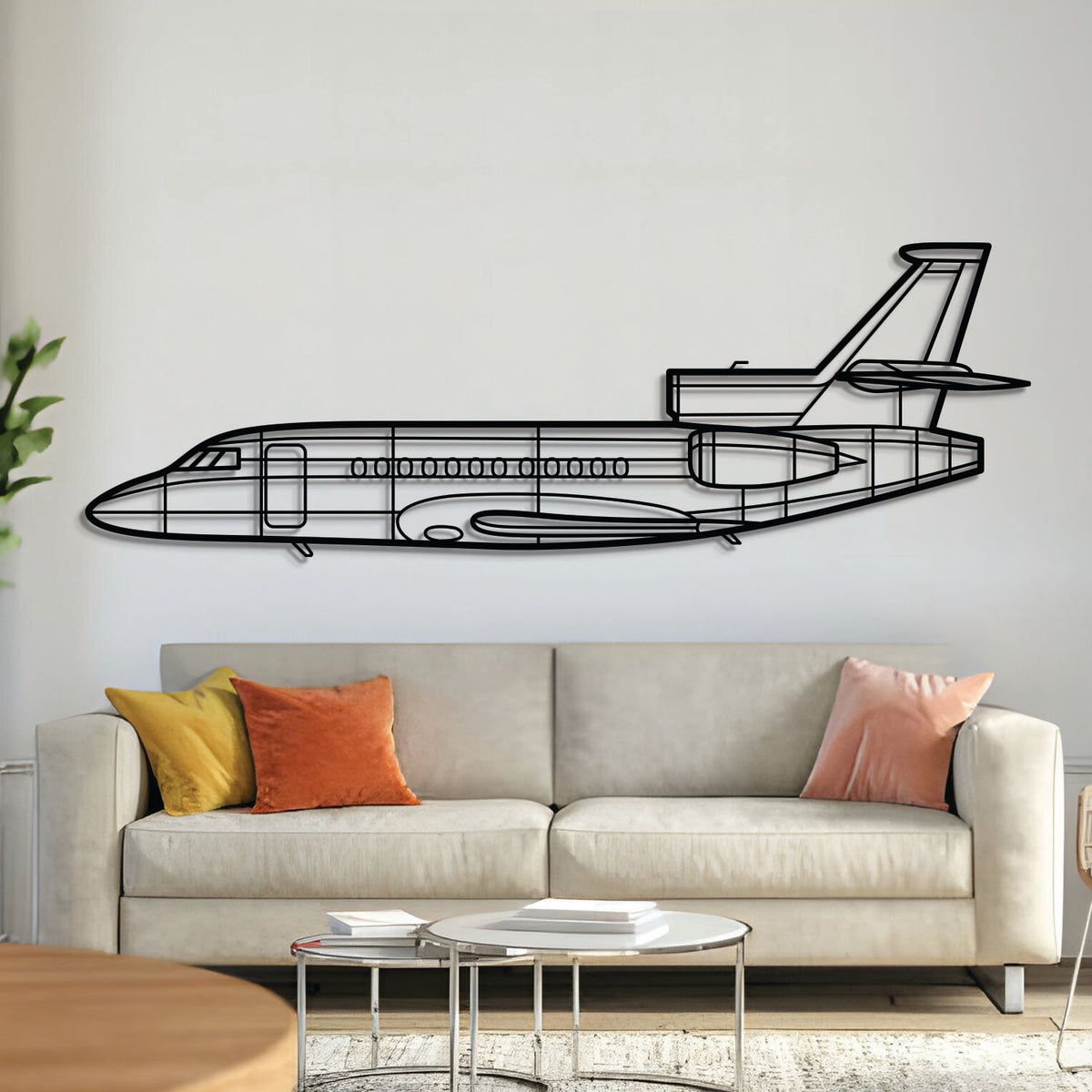 Falcon 900EX metal aircraft wall art – laser‑cut steel silhouette with matte textured finish and 3D floating effect