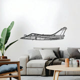 Rafale C delta‑wing omnirole fighter silhouette, elevated 1 cm from wall, ready‑to‑hang décor