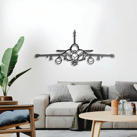 Rafale front silhouette 3D metal wall décor, elevated 1 cm from wall, ready-to-hang aviation centerpiece