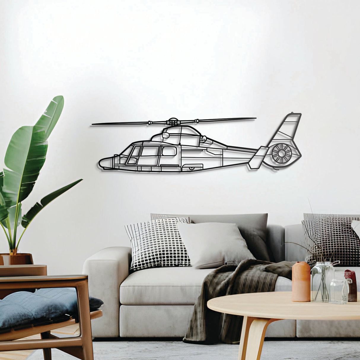 AS365N3+ Dauphin helicopter metal wall décor – minimalist aviation art for hangar, office, or living space