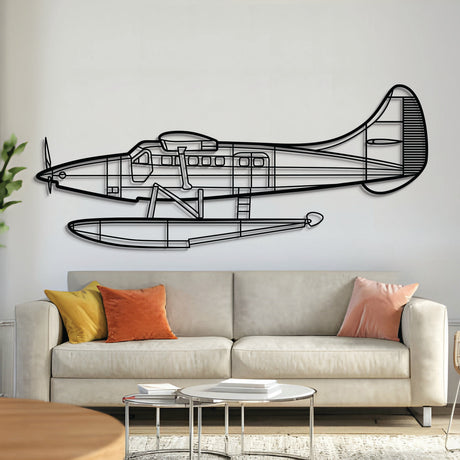 DHC-3T metal aircraft wall art in 2 mm laser-cut steel with matte powder-coated textured finish and 3D elevation screws