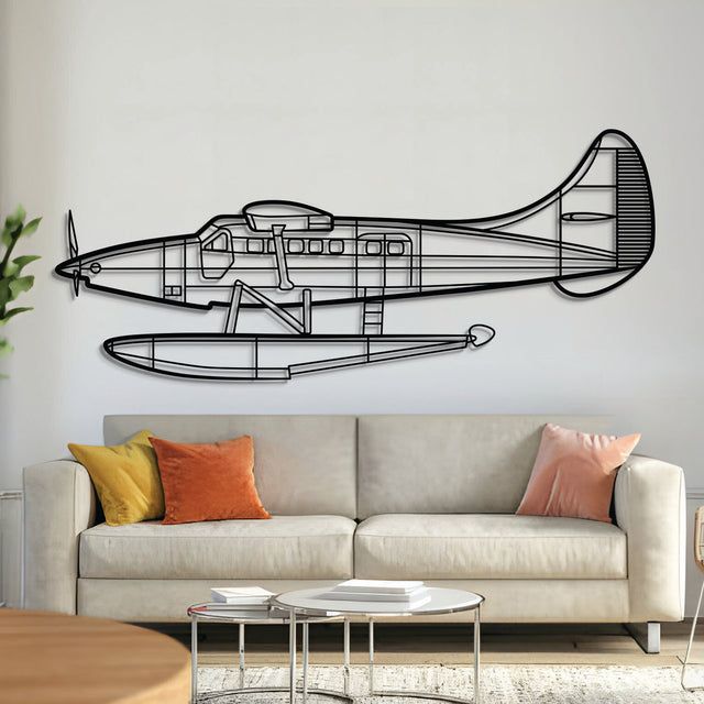 DHC-3T metal aircraft wall art in 2 mm laser-cut steel with matte powder-coated textured finish and 3D elevation screws