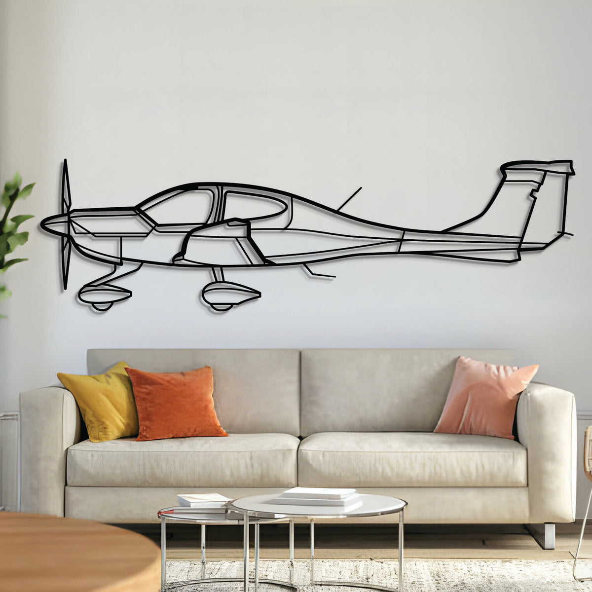 Diamond DA40 single-engine aircraft silhouette — laser-cut matte black metal wall art with 3D floating effect