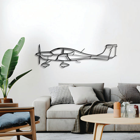 DA40 airplane wall décor in textured powder-coated steel, ready-to-hang modern aviation art