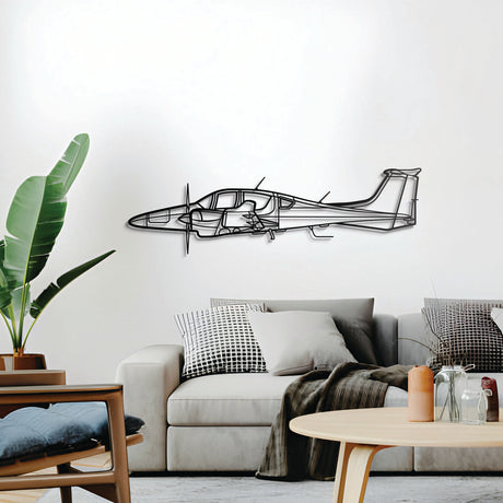 Modern aviation décor — Diamond DA62 aircraft outline in matte black metal, wall-mounted design
