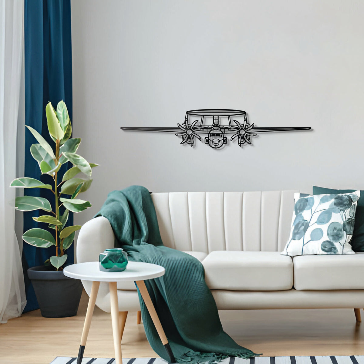 Aviation décor highlight: E‑2 Hawkeye laser‑cut steel wall art with matte finish and elevation screws for avgeek spaces