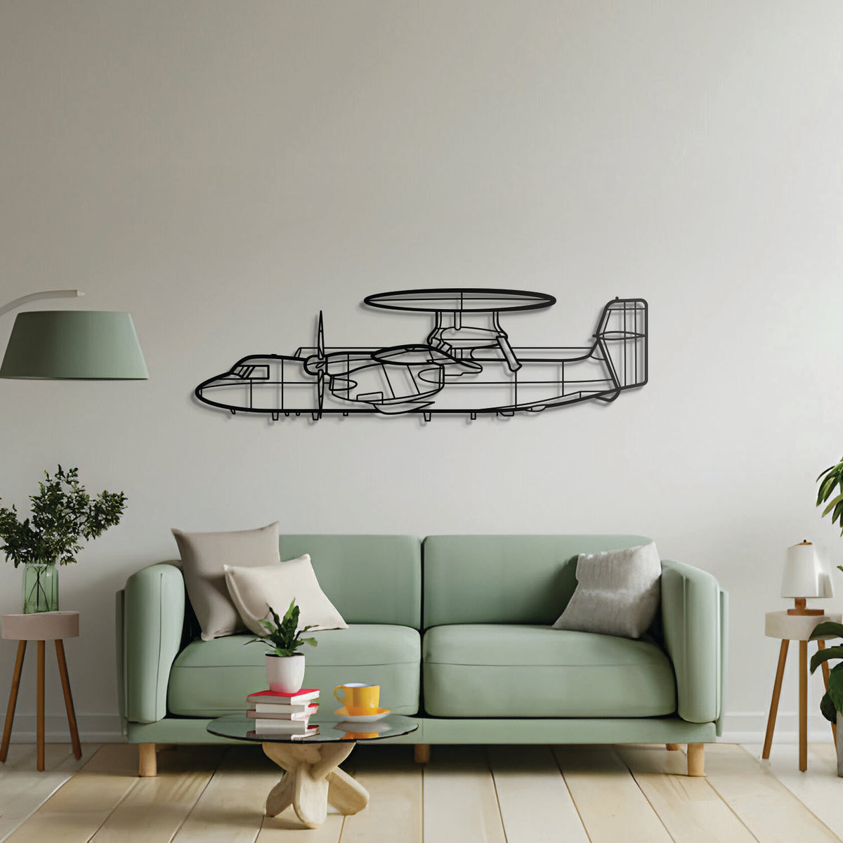 E-2D Hawkeye wall art – modern metal silhouette of U.S. Navy airborne early warning plane for living room or man cave