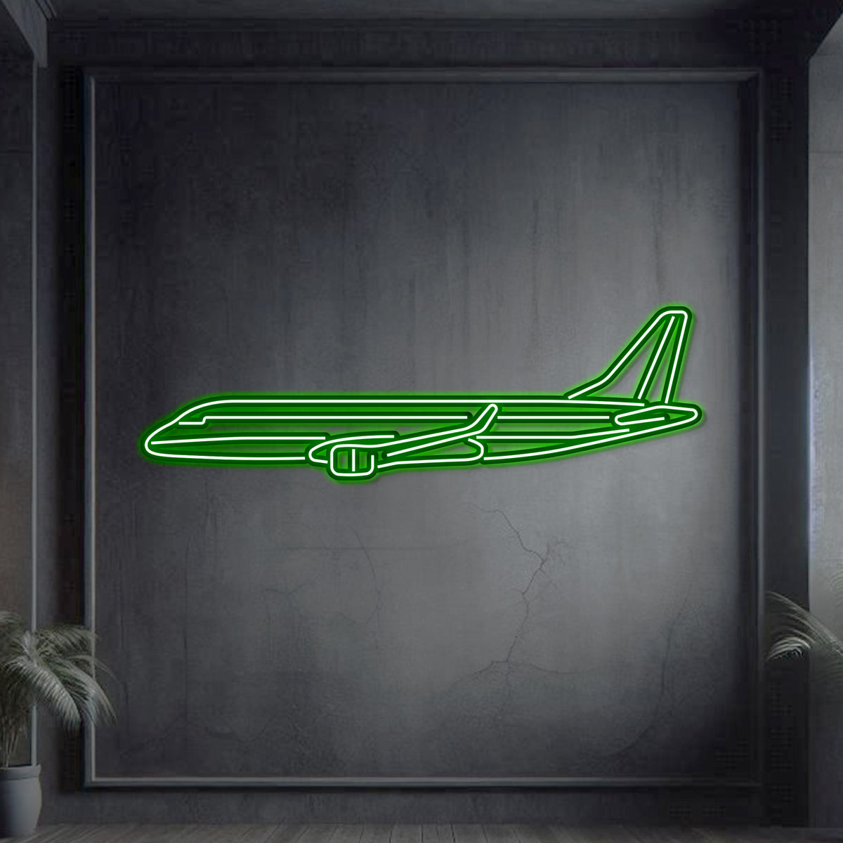 Embraer E‑175 neon wall art, sleek modern aviation décor ideal for offices, flight schools, or contemporary living spaces