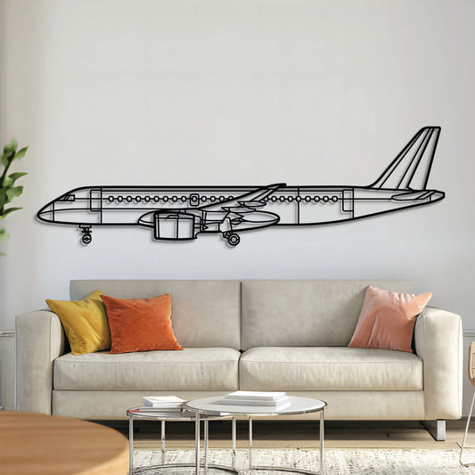 Matte‑finish laser‑cut Embraer E190‑E2 jet silhouette metal wall art