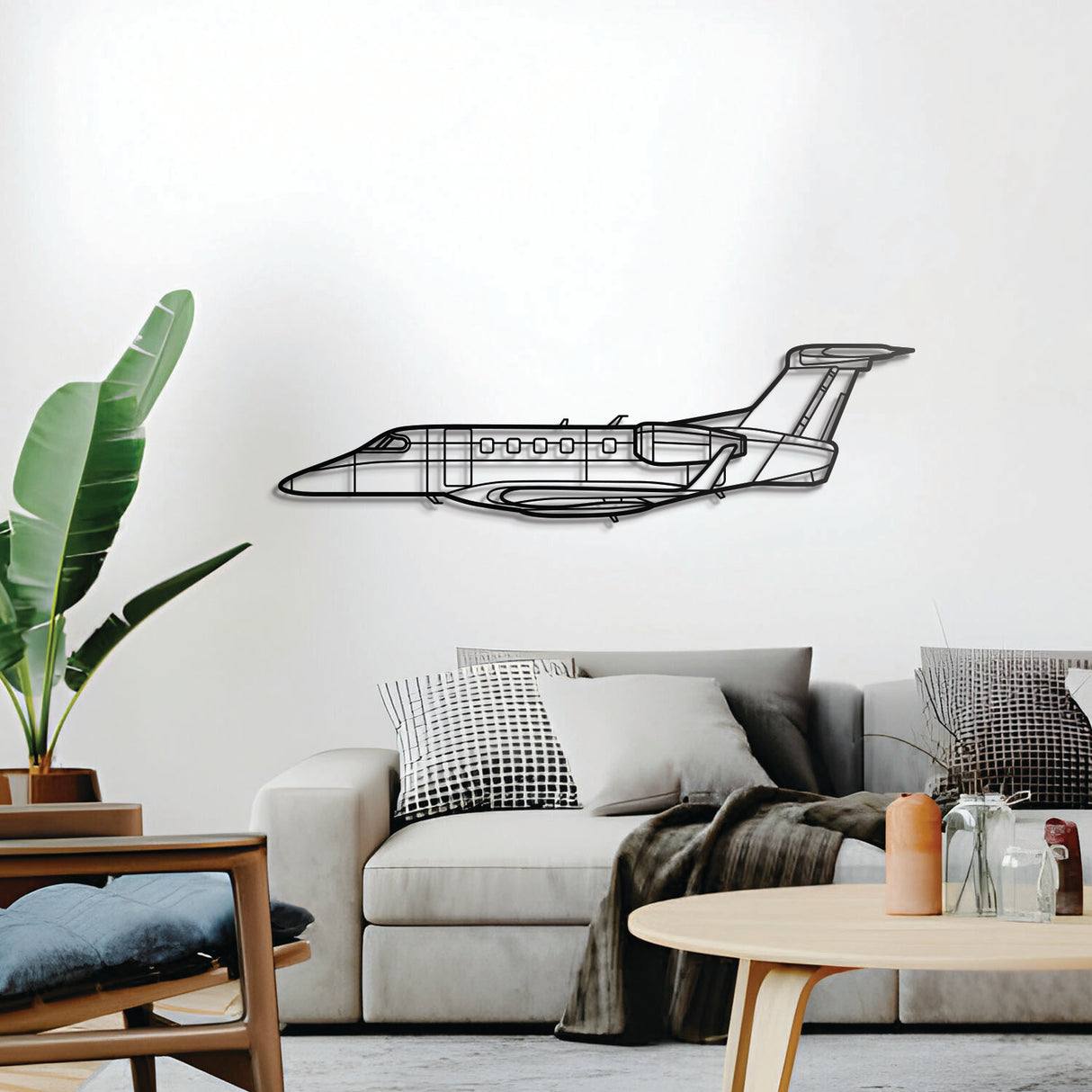 Phenom 300 light executive jet wall décor – sleek private jet profile rendered in textured steel