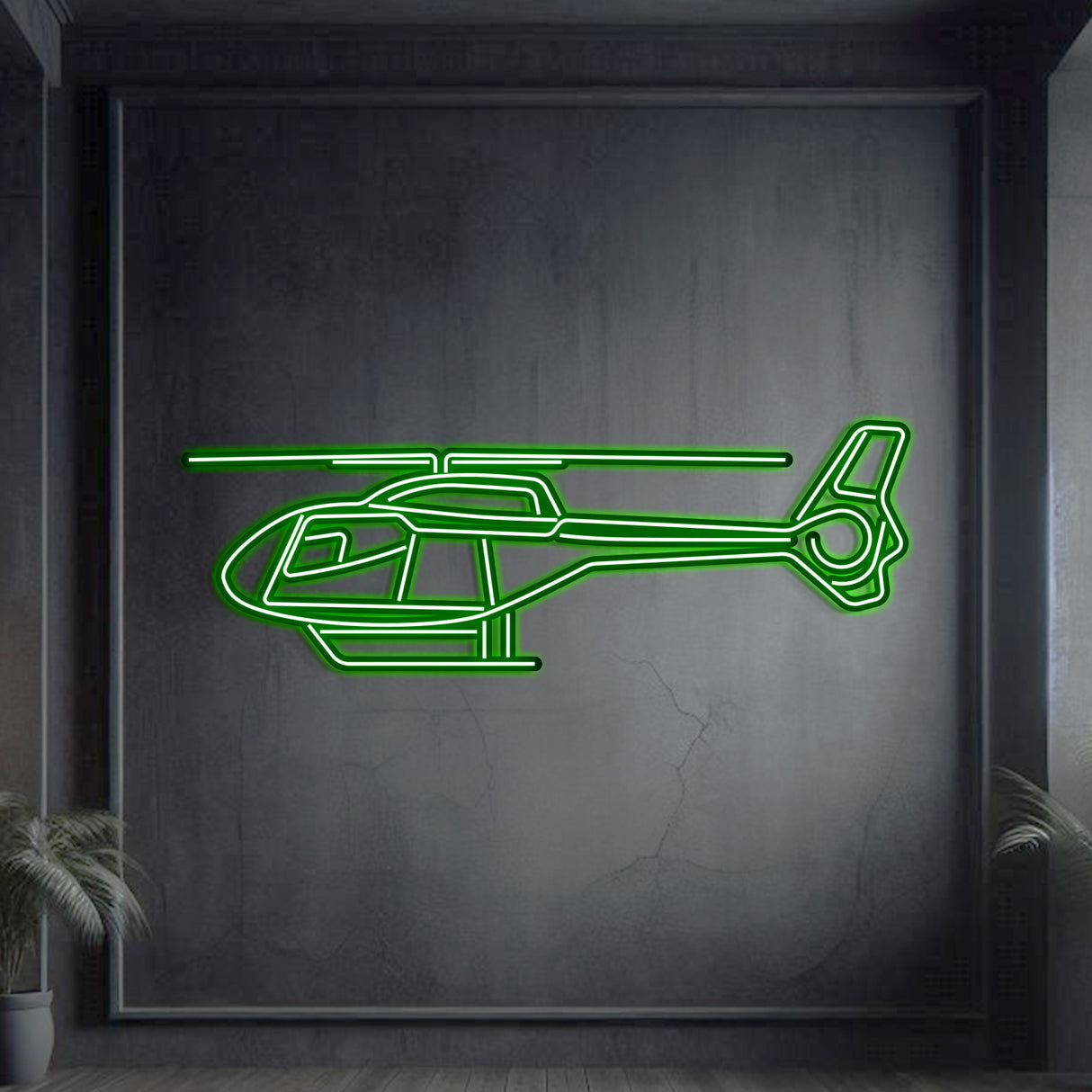 EC120 Colibri neon wall art, sleek modern aviation décor perfect for flight school, hangars, or contemporary interiors