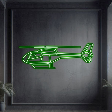 EC120 Colibri neon wall art, sleek modern aviation décor perfect for flight school, hangars, or contemporary interiors